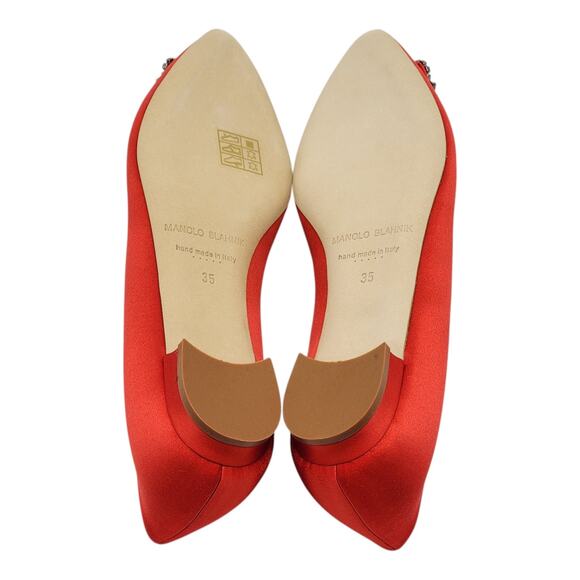 Manolo Blahnik Hangisiflat Jewel Buckle Flat Pumps - Satin - Red 35 5US $1095 - Picture 5 of 9